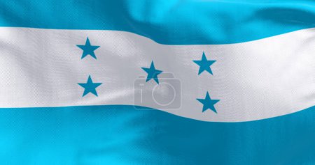 Nahaufnahme von Honduras Nationalflagge, die geschwenkt wird. Symbol für Nationalstolz, Identität und Unabhängigkeit. 3D Illustration rendern. Flatternder Stoffhintergrund