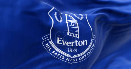Photo for Liverpool, UK, Sept. 21 2023: Close-up of Everton Football Club flag waving. Professional english football club. Illustrative editorial 3d illustration render. Rippled fabric background - Royalty Free Image