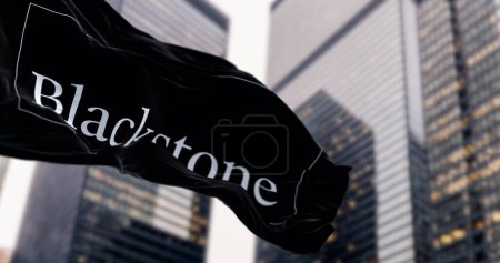 Photo for New York, US, Oct. 4 2023: Blackstone black flag waving in a financial district. Leading global investment and asset management firm. Illustrative editorial 3d illustration render - Royalty Free Image