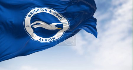 Photo for Brighton, UK, Oct. 23 2023: Brighton football club waving in the wind on a clear day. English professional football team. Illustrative editorial 3d illustration render. Rippled fabric. Waving flag - Royalty Free Image