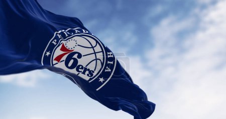 Photo for New York City, US, Sept 10 2023 Brooklyn Nets waving on a clear day. American professional basketball team, Atlantic Division of the Eastern Conference. Illustrative editorial 3d illustration render - Royalty Free Image