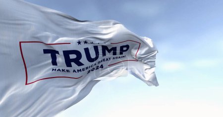 Foto de Arlington, EE. UU., 21 de octubre de 2023: Primer plano de la bandera de la campaña electoral de Donald Trump ondeando. Elecciones presidenciales de 2024. Ilustración editorial ilustrativa 3d render - Imagen libre de derechos