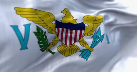 Téléchargez les photos : Gros plan sur le drapeau des îles Vierges des États-Unis. Les îles Vierges des États-Unis, sont un territoire non incorporé et organisé des États-Unis. Illustration 3D rendu. Tissu texturé fond - en image libre de droit
