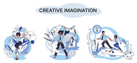 Illustration for Creative mind, imagination or brainstorm or originative idea concept. Creative imagination. Phantasy space and creativity. Phantasy flow and creativity metaphor, fantasies in mind. Vision development - Royalty Free Image