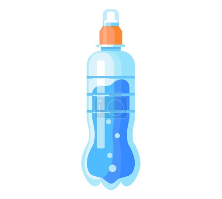 Illustration for Plastic water bottle of drinking beverage quality illustration on white background, water delivery service of fresh purified mineral bottled cold drink. Blue healthy liquid container with lid - Royalty Free Image