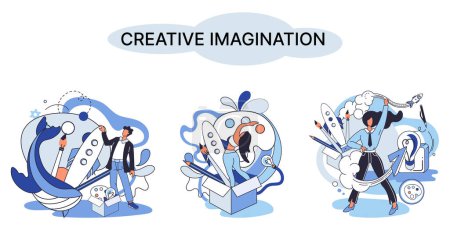 Illustration for Creative mind, imagination or brainstorm or originative idea concept. Creative imagination. Phantasy space and creativity. Phantasy flow and creativity metaphor, fantasies in mind. Vision development - Royalty Free Image