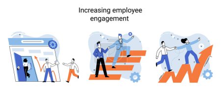 Illustration for Business concepts human resourses HR department, increasing employee engagement, worker performance evaluation. Personal staff training for business development, motivation for evolution of initiative - Royalty Free Image