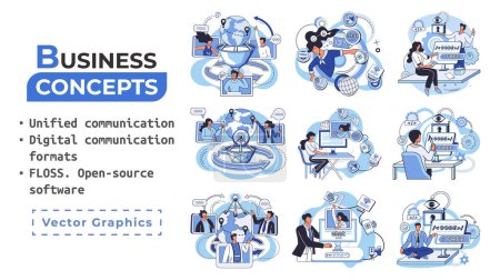 Illustration for Word cloud of software related items. Digital communication formats, floss, open source software. Unified conversation modern technology. Ways interaction with gadgets, messages and email. E-learning - Royalty Free Image