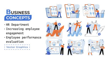 Illustration for Business concepts human resourses HR department, increasing employee engagement, worker performance evaluation. Personal staff training for business development, motivation for evolution of initiative - Royalty Free Image