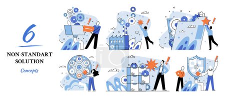 Illustration for Non standart solution metaphor. Creation of individual decision for integration of disparate production, information and telecommunication systems of customer into single improve management efficiency - Royalty Free Image