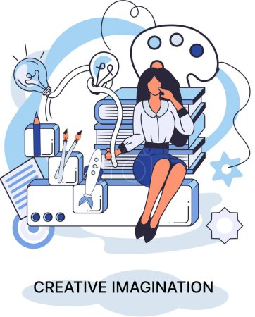 Illustration for Creative imagination and creativity, original thinking. Originative fantasy of designer or artist. Ability to see things in new line and find unusual solutions to problematic problems in creation - Royalty Free Image