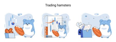 Illustration for Trading hamster, user who does not understand economics and finance, dreams of getting rich on cryptocurrency, novice traders who make wrong decisions due to emotions or panic. Inexperienced investor - Royalty Free Image