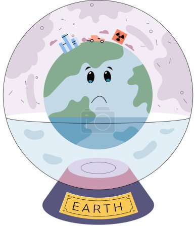 Illustration for Planet Earth is suffering, danger rising temperature, water in ballonglobe due to ice melting. Global warming climate changes concept Climat change metaphor. Planet risk and danger flood risk - Royalty Free Image
