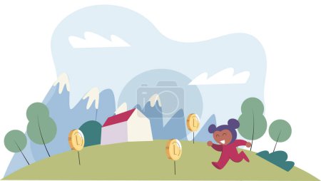 Illustration for Play to earn, video games in which player can receive rewards with real value, blockchain projects. Cyber cartoon characters playing games to earn cryptocurrencies, trying to find money and power ups - Royalty Free Image