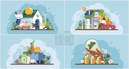 Illustration for Energy efficiency. Efficient us of energy resources concept icon. Home automation advantages. Using less to provide same level of energy supply to industrial processes. Environmental innovation - Royalty Free Image
