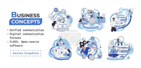 Illustration for Word cloud of software related items. Digital communication formats, floss, open source software. Unified conversation modern technology. Ways interaction with gadgets, messages and email. E-learning - Royalty Free Image