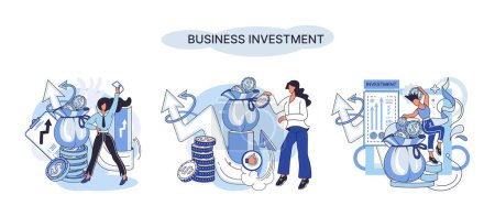 Illustration for Business investment metaphor. Investment capital for profit and income multiplying. Buying shares and funds, modern economy. Investor strategy, financing business activities. Active or passive income - Royalty Free Image