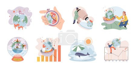 Illustration for Climate change weather global greenhouse warming risks metaphor concept. Save planet. Compared planet with renewable eco resources consumption global warmings burning alternative. Environment Day - Royalty Free Image