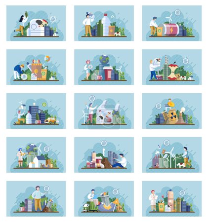 Illustration for Waste pollution. Unsorted trash . Rubbish and trash bags dump. Pile of waste that smells ugly and started to decompose. Recycling garbage. waste, glass, metal and paper, plastic electronic, organic - Royalty Free Image