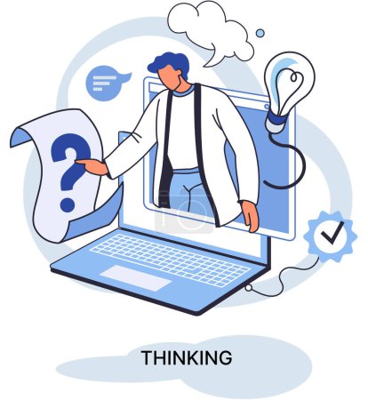 Illustration for Thinking process of functioning of consciousness, which determines cognitive activity of person and his ability to identify and connect images, ideas, concepts, determine possibilities of their change - Royalty Free Image