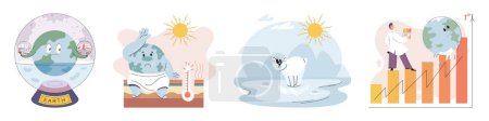 Illustration for Climate change concept. Global warming metaphor. Nature environment danger, energy business industr, climate change saving planet, air pollution. Temperature rising animal extinction. Environment Day - Royalty Free Image