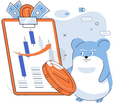 Téléchargez les illustrations : Trading hamster, user who does not understand economics and finance, dreams of getting rich on cryptocurrency, novice traders who make wrong decisions due to emotions or panic. Inexperienced investor - en licence libre de droit