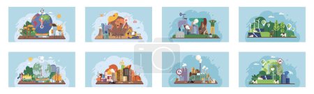 Illustration for Saving planet, World Environment Day. Planet Earth in smoke plastic, garbage. Global warming. Greenhouse effect of CO2. Environmental problem. Ecological catastrophy. Earth with reasons of destroying. - Royalty Free Image
