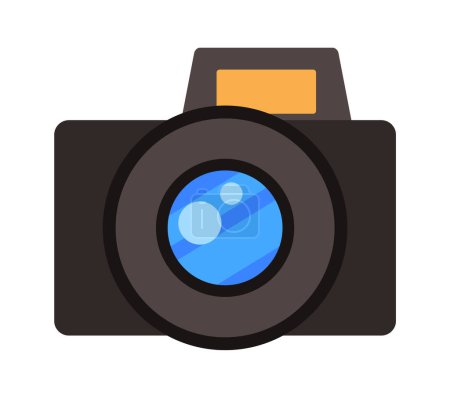 Illustration for Vector colorful icon of reflex or digital camera for shooting photo or video isolated at white background. Photo equipment concept. Camera with blue lens and flash. Symbol for website or apps - Royalty Free Image