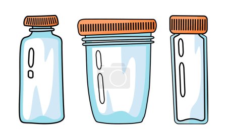 Illustration for Glassware, glass only, plastic free, zero waste concept, use glass instead of plastic, ecology, food containers, organic material, bottle, jar, reusable dish, food and drink storage, nature care - Royalty Free Image