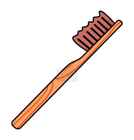 Illustration for Vector icon in cartoon style isolated at white background. Wooden brush for teeth, eco friendly concept. Toothbrush from bamboo materials. Save nature, planet concept. Clean and health, eco materials - Royalty Free Image