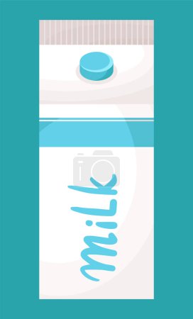 Illustration for Paper or carton pack with milk, dairy product. Natural milky product at blue background. Design of simple package for milk, web icon. Container or package for milk. Eco package. Pasteurized milk - Royalty Free Image