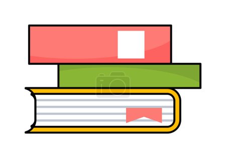 Illustration for Set of colored books icons in flat design cartoon style. Horizontal stack of various books lying one on top of the other. Education infographic template design with books pile on the white background - Royalty Free Image