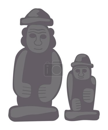 Ilustración de Estatua de Dolharubang. Símbolo tradicional de la isla de Jeju en Corea del Sur. Piedra coreana aislada o estatuas de roca en blanco. Dol hareubang de Jeju-do. Monumento tradicional para los turistas. Símbolo vector - Imagen libre de derechos