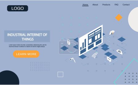 Illustration for Industrial internet of things landing page template. Modern information technology and networking. Computing concept design cloud database. Internet data services, resources 4ir revolution, AI, IoT - Royalty Free Image