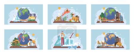 Illustration for Metaphor climate change, global warming and water crisis. Measuring planet temperature. Global warming, greenhouse, melting ice, earth pollution and disaster. Plastic pollution and ecology problems - Royalty Free Image