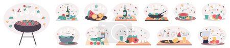 Illustration for People cooking vegetarian food. Vector illustration. Cooking dietary dishes. Vegan and natural, green diet eating lifestyle tiny person. Salad in vegetable bowl. Fresh and healthy food nutrition - Royalty Free Image