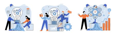 Illustration for Team solving complex problems. Teamwork vector illustration metaphor. Time management and planning concept, right management Mission of business, values, human resource in solving problem, experience - Royalty Free Image
