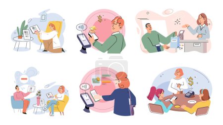 Illustration for Cashless payment. Vector illustration. Many countries are working towards creating cashless society by promoting digital payments Cashless transactions offer improved security compared to carrying - Royalty Free Image