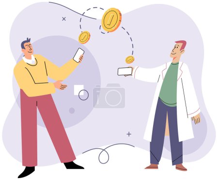Illustration for Cashless payment. Vector illustration. Cashless transactions offer improved security compared to carrying physical cash The convenience of contactless payments is driving its adoption among consumers - Royalty Free Image