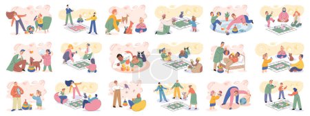 Illustration for Game together. Family fun. Friendship time. Vector illustration. Lets gather our friends and have game night full of laughter and enjoyment Family time becomes even more special when we engage in - Royalty Free Image