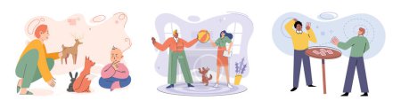 Illustration for Game together. Family fun. Friendship time. Vector illustration. Board games promote healthy communication and problem-solving skills Engaging in game with loved ones fosters sense of belonging and - Royalty Free Image