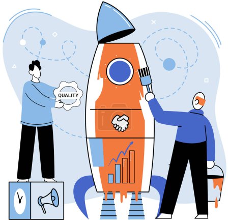 Illustration for Team solving problems. Problems research and discover new idea, creativity to answer questions Collaboration work together to solve problem, teamwork unite together to achieve success Gears and - Royalty Free Image