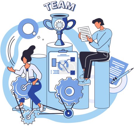 Illustration for Team solving complex problems. Teamwork vector illustration metaphor. Mission of business, values, human resource in solving problem, experience solve Collective brainstorm, idea generation, team - Royalty Free Image