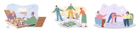 Illustration for Game together. Family fun. Friendship time. Vector illustration. Family game nights offer break from everyday responsibilities and allow for quality time Board games promote healthy communication and - Royalty Free Image