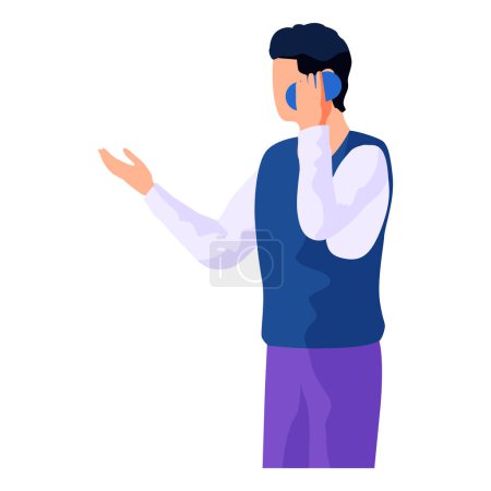 Illustration for Talking on phone, chatting. Young man standing with smartphone and conducting business negotiations by phone. Businessman listening work conversation. Manager with cellphone isolated person - Royalty Free Image