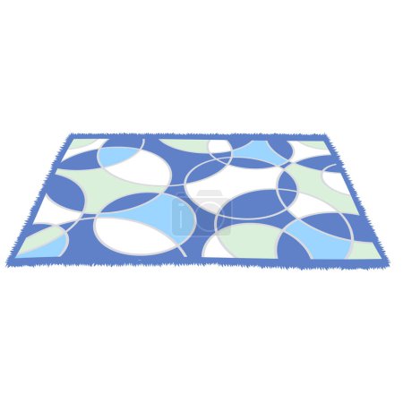 Illustration for Carpet laying on floor geometric circles decor warm cotton fabric rug. Interior styling vector isolated icon of colorful rug closeup flat style decoration of home. Flooring, floor covering, blue tapis - Royalty Free Image