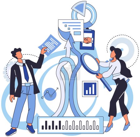 Illustration for Team solving problems. FAQ question and answer, solution to solve problem, business advice or help and support service Building working system of cogwheels Work under brilliant idea, brainstorming - Royalty Free Image