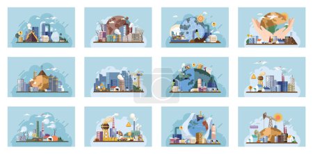 Photo for Industrial pollution. Dirty waste. Environmental pollution. Vector illustration. Dirty water in lakes is result industrial pollution Smokes with smog have become major concern in big cities Trash - Royalty Free Image