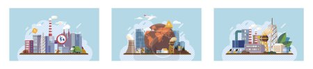 Illustration for Industrial pollution. Dirty waste. Environmental pollution. Vector illustration. Dirty waste must not be allowed to enter our natural water sources The link between air, water, and soil pollution and - Royalty Free Image