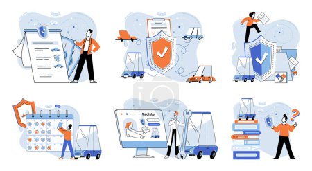 Illustration for Insurance for car, property, travel, accident, life, medical. Medical, life, and vehicle insurance are often offered in bundled packages Healthcare, finance, and medical service sectors are investing - Royalty Free Image